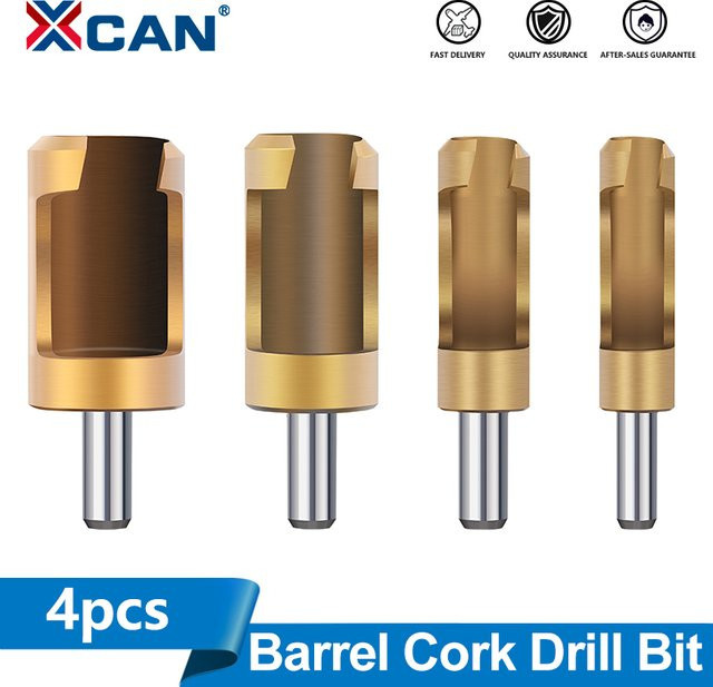 XCAN 4er Set Titan Beschichtete Barrel Kork Bohrer in Gold für die Holzbearbeitung mit 6mm, 8mm, 13mm und 16mm Durchmesser - Bild 1