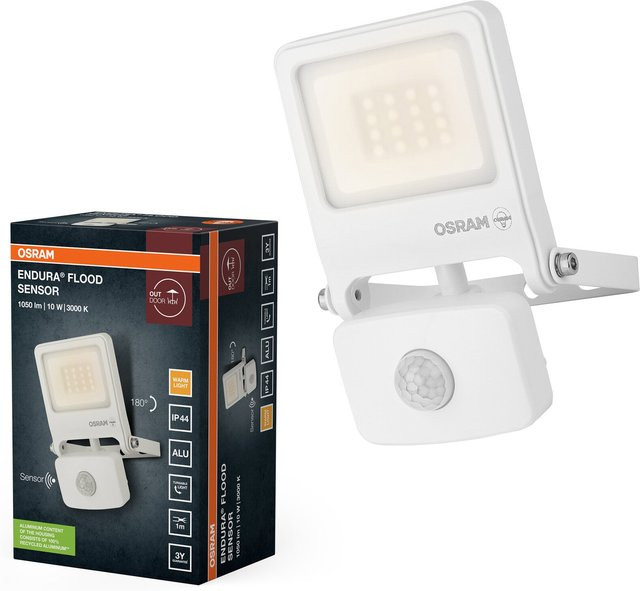 Osram Endura Flood PC LED-Fluter mit Bewegungsmelder, 10W, 1000 Lumen, 3000K Warmweiß, IP44, Weiß - Bild 1
