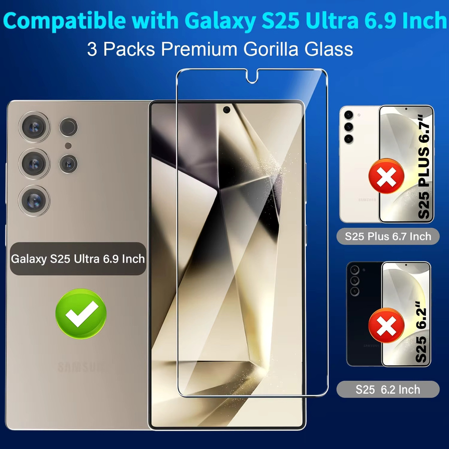 4er-Pack Displayschutzfolie aus gehärtetem Glas für Samsung Galaxy S25 Ultra, 6,9 Zoll, transparent, mit vollständiger Abdeckung und Unterstützung der Ultraschall-Fingerabdruck-Entriegelung - Bild 3