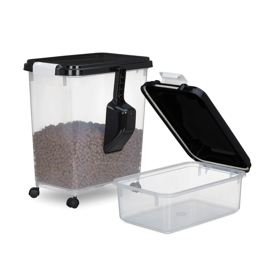 Relaxdays Hundefutter Aufbewahrungsbox 2er Set aus Kunststoff, transparent und schwarz, luftdicht und stapelbar, B/T/H: 43 x 26,5 x 41 cm und 15,5 x 26,5 x 41 cm - Bild 2