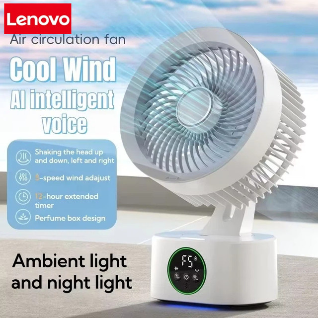 Lenovo Wandventilator in Weiß mit Fernbedienung, Nachtlicht und Schwenkfunktion, wiederaufladbar via USB - Bild 1