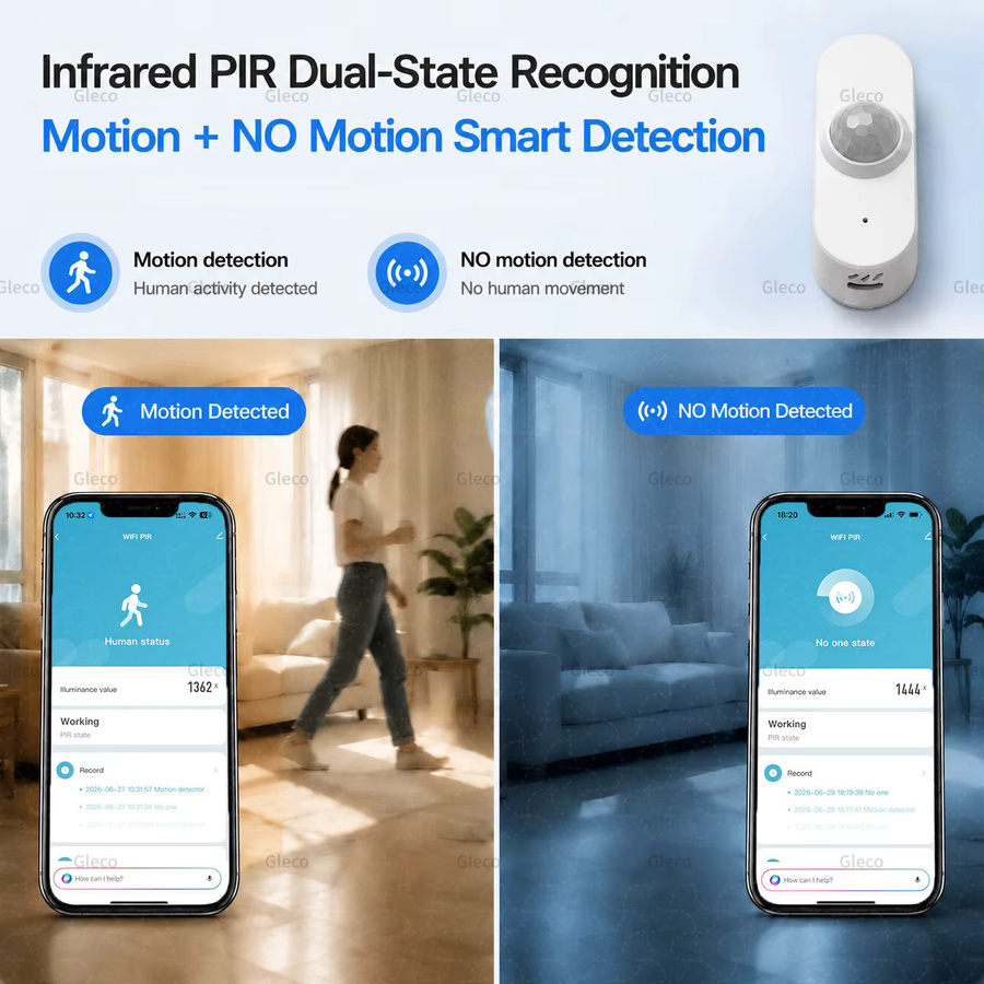 Tuya WiFi Smart PIR-Bewegungssensor mit Lichtdetektor, Temperatur- und Feuchtigkeitserkennung in Weiß für Smart Life Sicherheitsautomatisierung - Bild 2