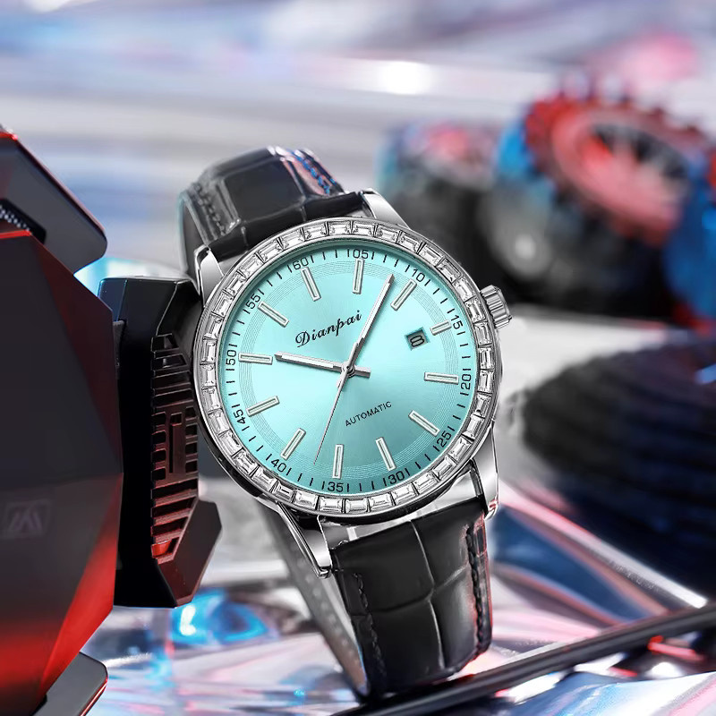 Dianpai Armbanduhr, Automatik, Edelstahl, Leder, Blau, Herren - Bild 5