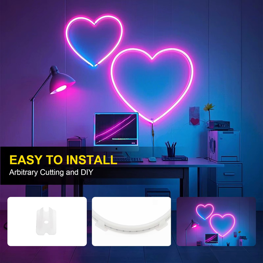 KISUFU USB LED Neon-Lichtstreifen aus Silikon, Wasserdicht, Blau, Rosa und Weiß, 120 LEDs/m, 5 m Länge - Bild 4