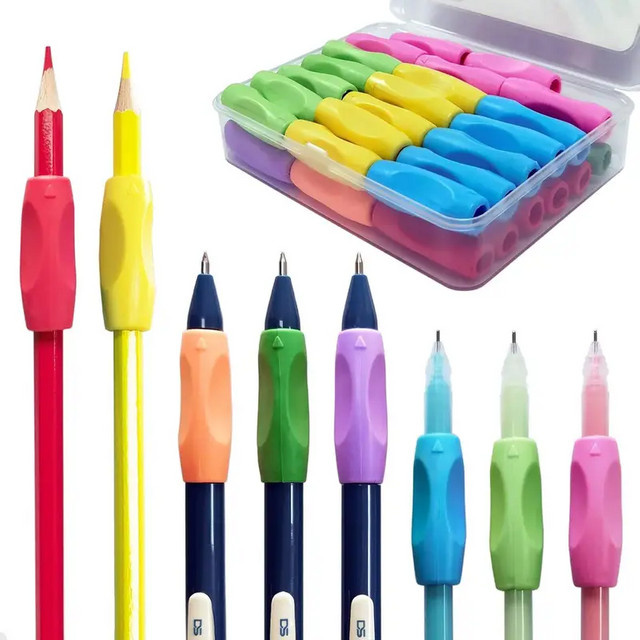8 Stück Silikon-Stifthalter in Multicolour – Ergonomische und verstellbare Halterungen zur Haltungskorrektur für Schule und Büro - Bild 1