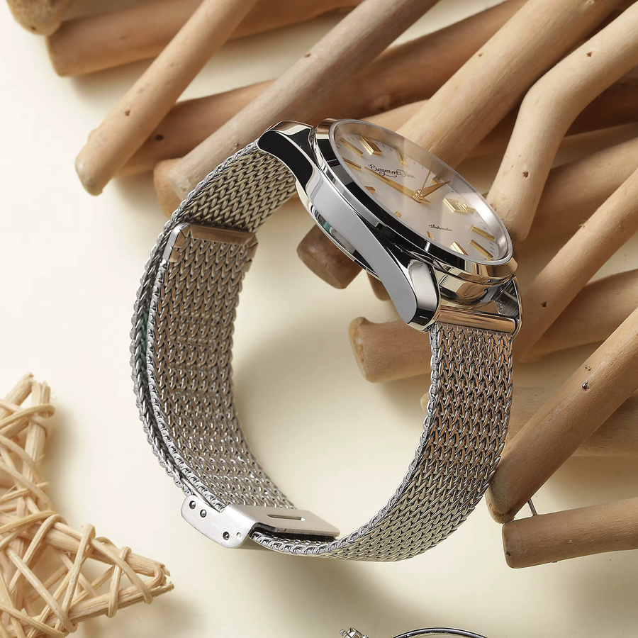 Armbanduhr Automatik, Edelstahl, Silber, Milanaise, Herren - Bild 3