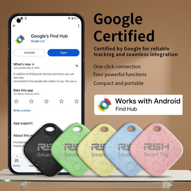 RSH 4er-Pack Sicherheits-GPS-Tracker Eco-Smart-Tag für Google Find My Device und Android zur Anti-Verlust-Ortung von Auto, Geldbörse und Haustieren - Bild 1
