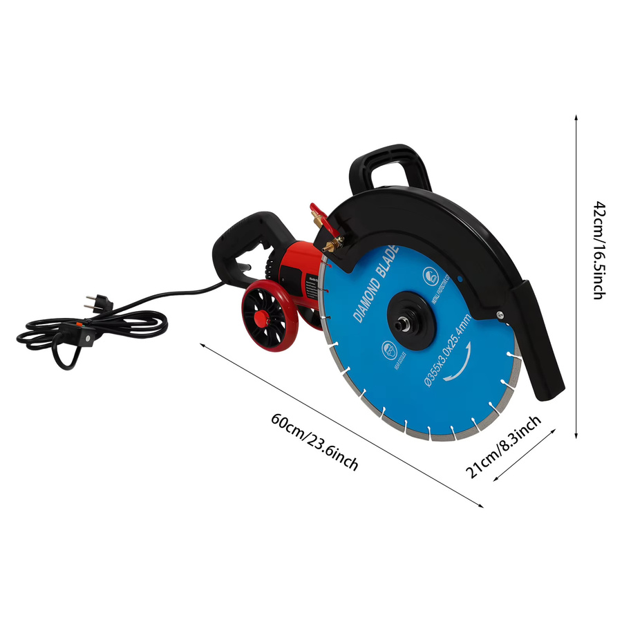 Elektrische Nass-Betonsäge mit 3500W und Vollkupfermotor, Rot, inklusive BT-1230 Wasserpumpe, 350mm Diamantblatt und 135mm maximaler Schnitttiefe - Bild 2