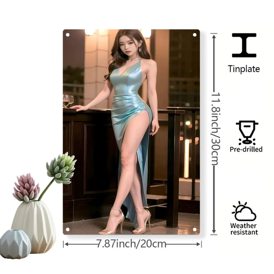 HELLOYOUNG Metall-Wandkunst Blaues Kleid – Elegantes 2D-Eisen-Dekor für Innen- und Außenbereich, B/H: 30 x 20 cm - Bild 5