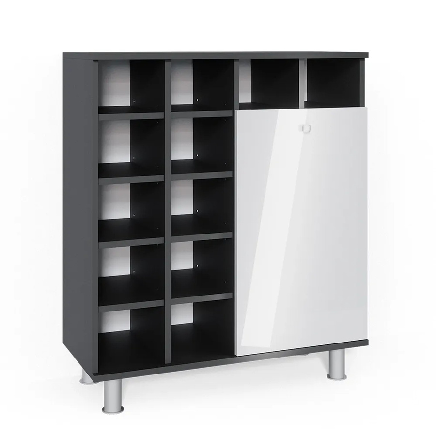 Vicco Wäscheschrank Fynn Badschrank mit Wäschekorb in Weiß und Anthrazit Hochglanz B: 79 cm, H: 92 cm, T: 34 cm - Bild 3