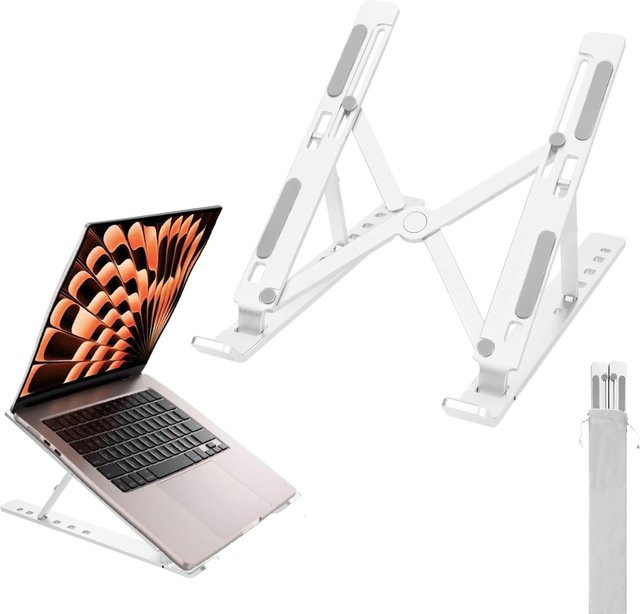 Ergonomischer faltbarer Laptop-Ständer für Schreibtisch, verstellbarer Notebook-Halter für bis zu 17 Zoll, ultradünn und belüftet, in Schwarz oder Silber - Bild 1