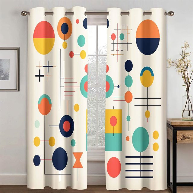 Modernes Vorhang-Set mit geometrischem Farblinienmuster, 2 Paneele aus Polyester, halbtransparent, Mehrfarbig, B: 70 cm, H: 245 cm - Bild 1