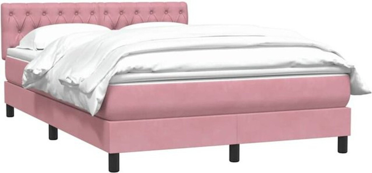 vidaxl Boxspringbett mit Matratze aus Samt in Rosa und Weiß, B/T/H: 160 x 210 cm - Bild 1