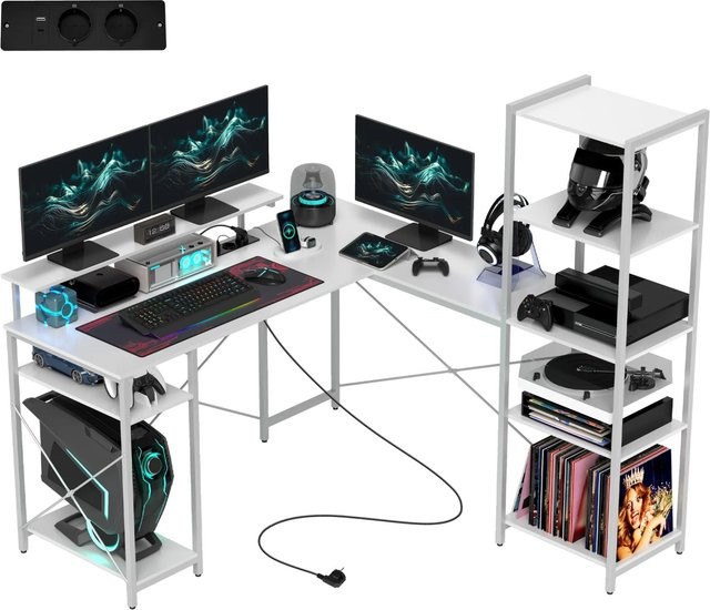 HOMCOM Eckschreibtisch aus Spanplatte und Metall in Weiß für Homeoffice und Büro, B/T/H: 140 x 137 x 139,5 cm - Bild 1