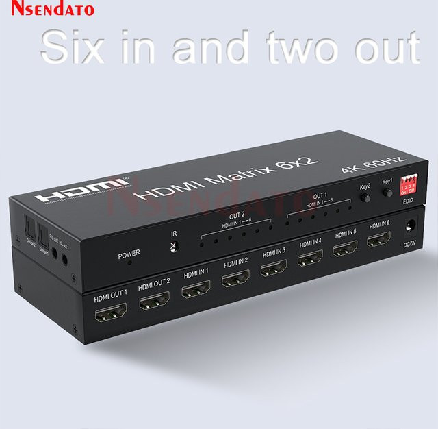 Nsendato HDMI Matrix Switch 6x2 4K UHD 60Hz Splitter in Schwarz mit 6 Eingängen und 2 Ausgängen für PC und Monitor - Bild 1