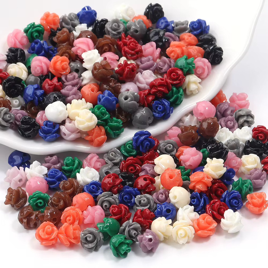 louleur Perlen Harz Korallen Blume, 7mm, Bunt, Unisex - Bild 4