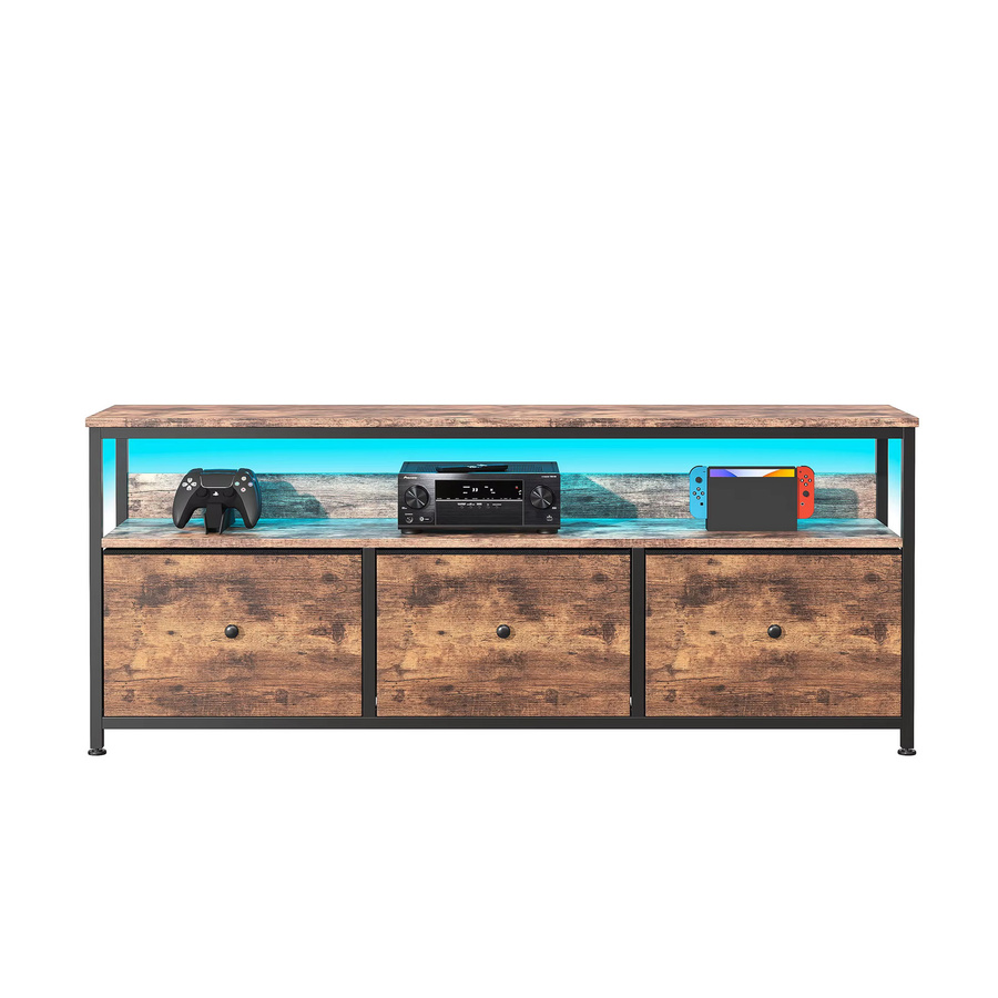 Comanlai Vintage-TV-Schrank in Braun mit 3 Stoffschubladen und LED-Leuchten, B/T/H: 108 x 29,8 x 57 cm - Bild 4