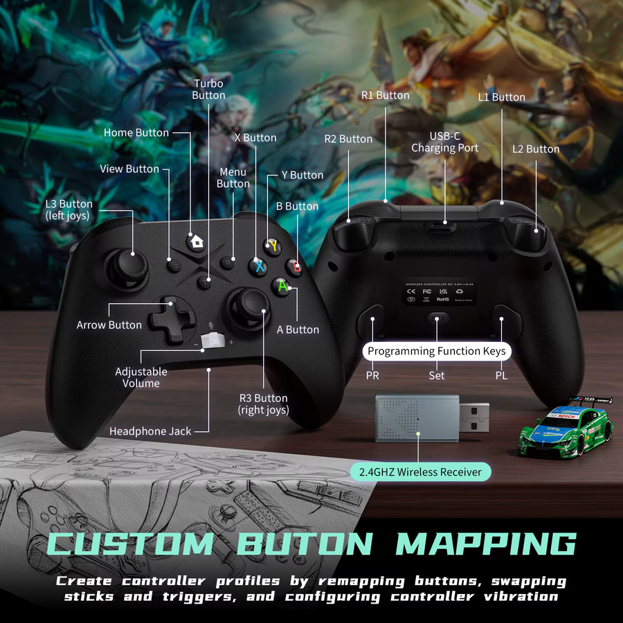 Turpow Kabelloser Controller für Xbox und PC mit programmierbaren Tasten, 6-Achsen-Gyroskop und Turbo-Funktion - Bild 2
