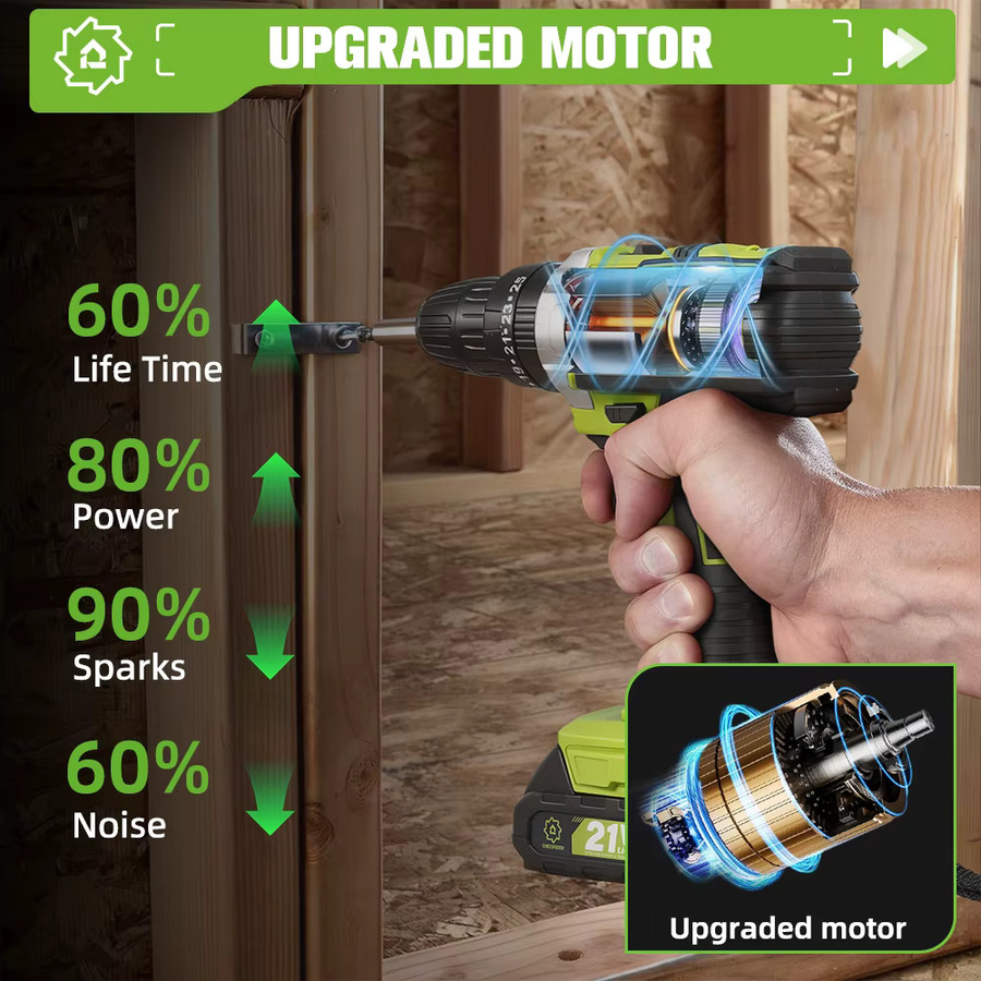 ONEGREEN Kabellose Elektro-Schlagbohrmaschine in Grün mit 25+3 Drehmoment-Stufen und 3 Modi, kompatibel mit Makita 18V Akku LXT - Bild 4