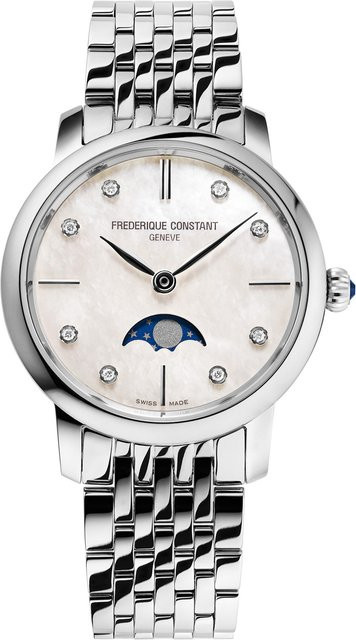 Frederique Constant Slimline Moonphase Damenuhr, Quarz, Edelstahl, Perlmutt, 30 mm - Bild 1