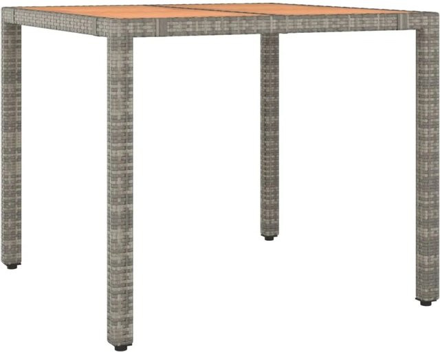 vidaXL Gartentisch aus grauem Poly-Rattan und massivem Akazienholz, B/T/H: 90 x 75 x 90 cm - Bild 1