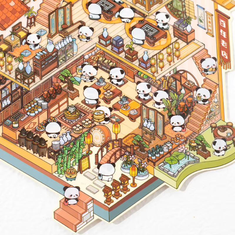 3D-szenisches Panda Aufkleberbuch mit 4 Blättern für DIY-Projekte und Sammelalben in Mehrfarbig - Bild 2