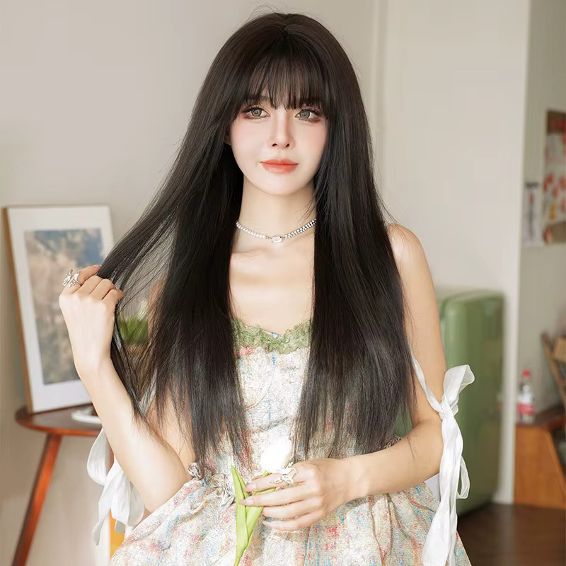 7JHH WIGS Perücke, dunkelbraun, glatt, mit Pony, Damen - Bild 2