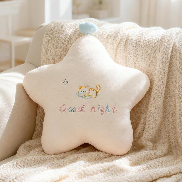 Yiran Health & Beauty Plüschkissen mit Sternen und Mond in Weiß zur Dekoration für Schlafzimmer und Sofa - Bild 1