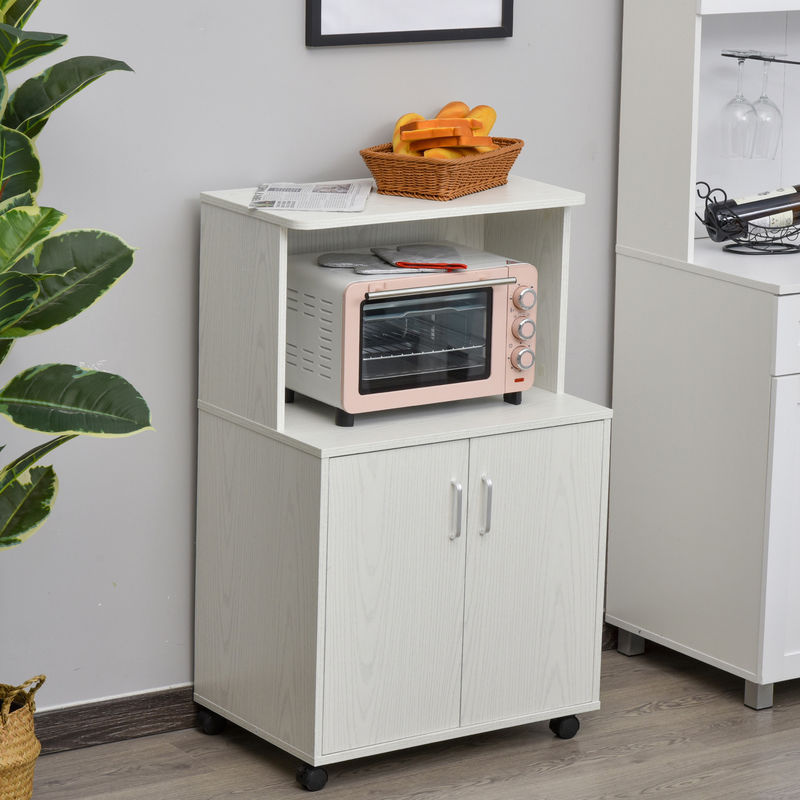 HOMCOM Küchenschrank Mikrowellenschrank Sideboard mit Rollen und verstellbarem Einlegeboden, Weiß, B/T/H: 60,4 x 40,3 x 97 cm - Bild 2