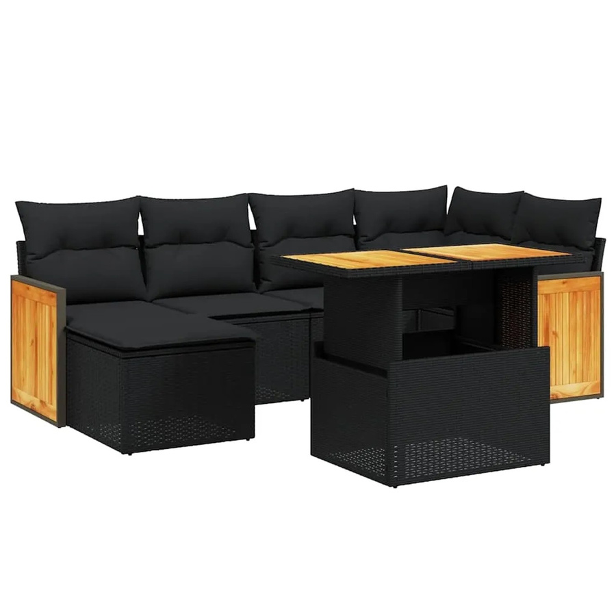 vidaXL 7-tlg. Garten-Sofagarnitur aus Polyrattan in Schwarz mit Kissen und Couchtisch im L-Shape Design - Bild 2