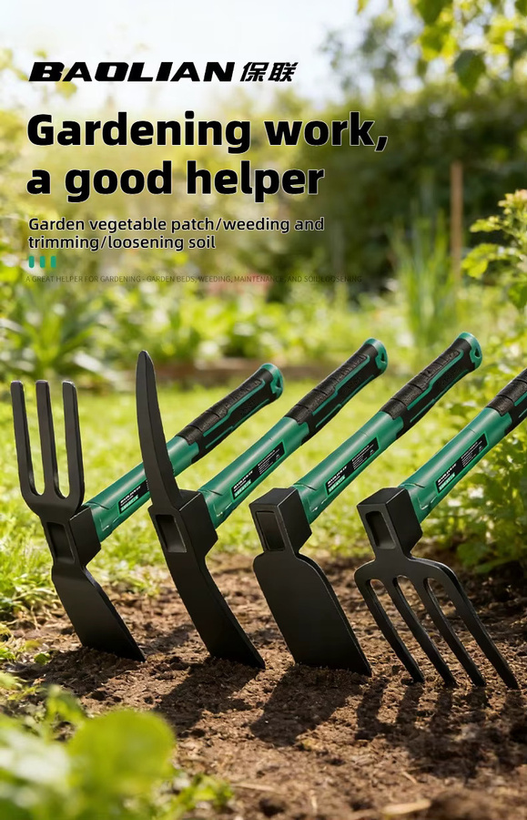 BAOLIAN Gartenwerkzeug-Set mit Schaufel, Hacke und Harke in Grün mit rutschfestem Gummigriff für Garten, Rasen und Bonsai - Bild 3