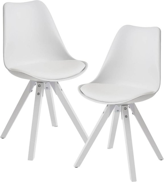 Wohnling Stuhl 2er-Set in Weiß aus Hevea Massivholz und Kunststoff, B/H/T: 49 x 87 x 52 cm - Bild 1