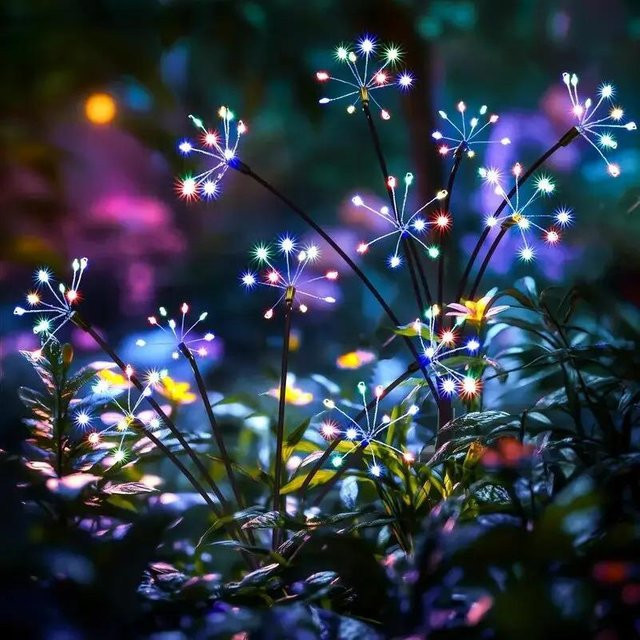 YH-Home & Kitchen Solar LED Blumen Feuerwerk Gartenleuchte, Wasserdichte Outdoor Landschaftsbeleuchtung mit 100 LEDs in Multicolor, Schwarz - Bild 1