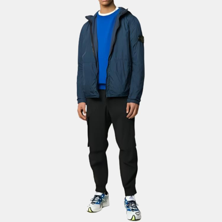 Stone Island Herrenjacke, Kapuze, einfarbig, plissiert, langärmlig, dunkelblau - Bild 2