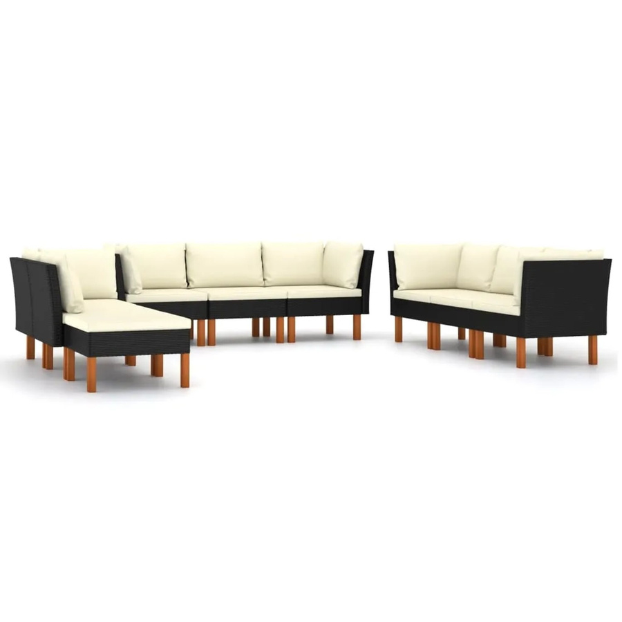 vidaXL 9-tlg Garten-Lounge-Set Modell 5 aus PE-Rattan und Eukalyptusholz in Schwarz mit Polstern - Bild 2