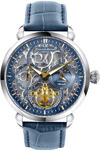 Carl von Zeyten Herrenuhr Automatik, Edelstahl, Blau, Leder, 45 mm - Bild 1