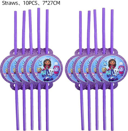 TheDailyPress Gabby's Puppenhaus Mottoparty-Zubehörartikel, Straws, 10-teiliges Set, purple