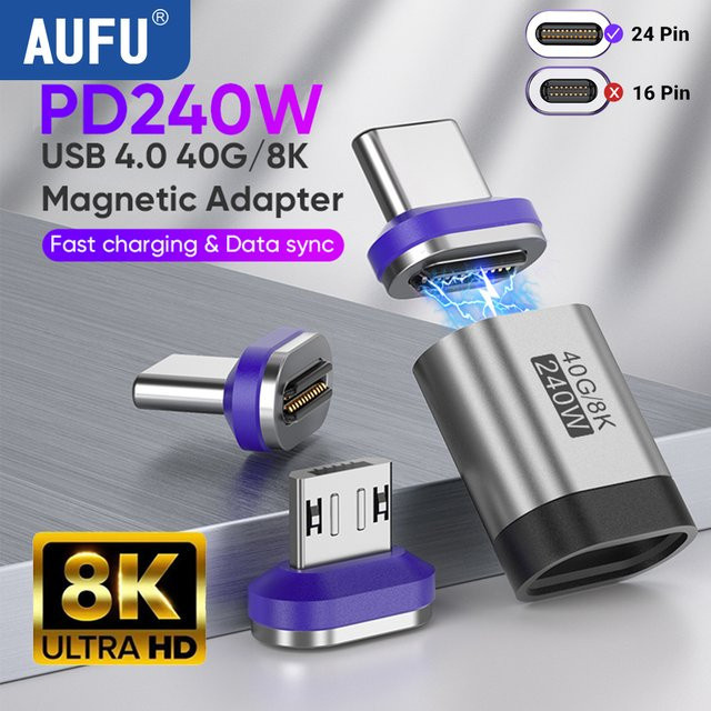 AUFU Magnetischer USB-C Adapter 24Pin 240W mit Thunderbolt 3 und USB4.0 Unterstützung für 8K Schnellladen und OTG - Bild 1