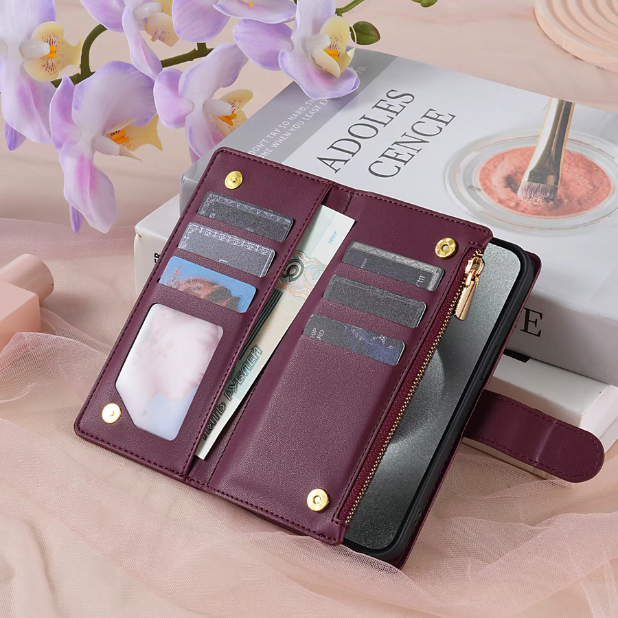 Leder Umhängetasche mit Reißverschluss und Kartenfach als Wallet Bag Cover für Samsung Galaxy S25 S24 S23 Ultra S22 S21 FE S20 S10 Plus Note 20 in Rot - Bild 5