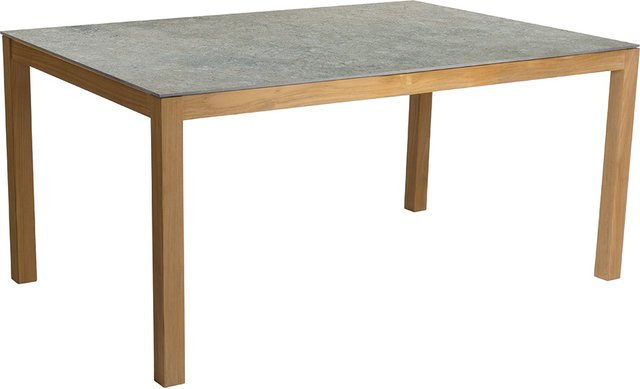 Stern Esstisch für Garten und Terrasse mit Teak-Tischplatte und Dekton Stone in Beige, B/T: 160 x 90 cm - Bild 1