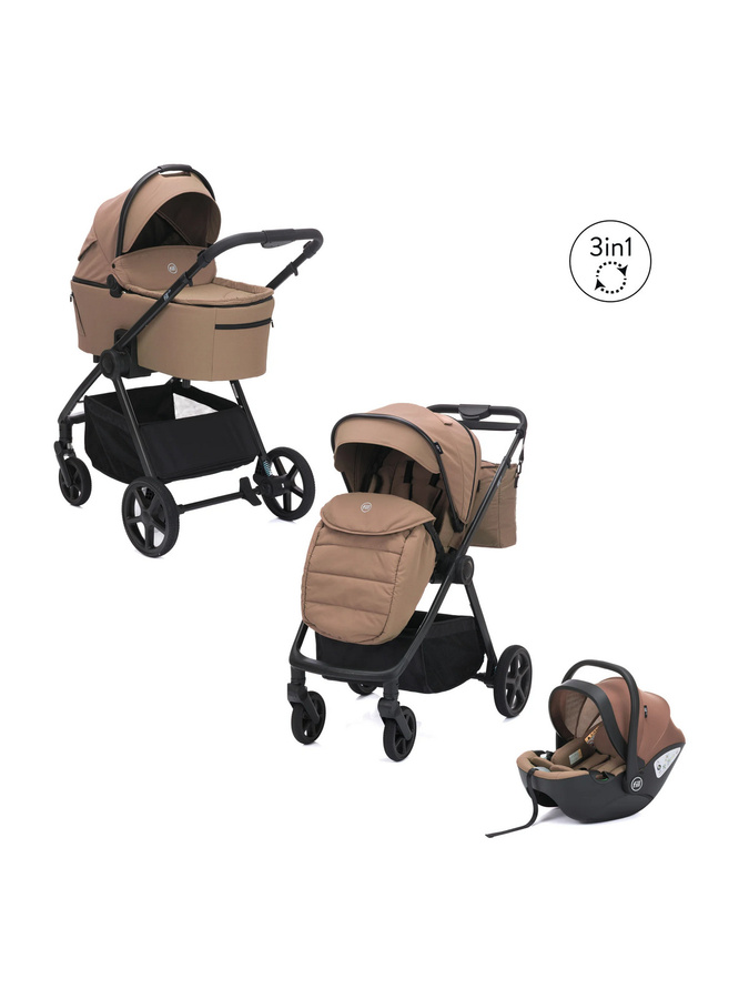 FILLIKID Kinderwagenset Lion 3in1 Kombikinderwagen in Sand, kompakt faltbar mit Sportsitz, Babywanne, Reboarder und Wickeltasche - Bild 2