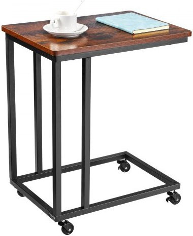 VEVOR Beistelltisch C-Form mit Rollen und Metallrahmen, rollbarer Couchtisch für Wohnzimmer, Schlafzimmer und Büro, Braun und Schwarz, B/T/H: 50,0 x 35,0 x 60,5 cm - Bild 1