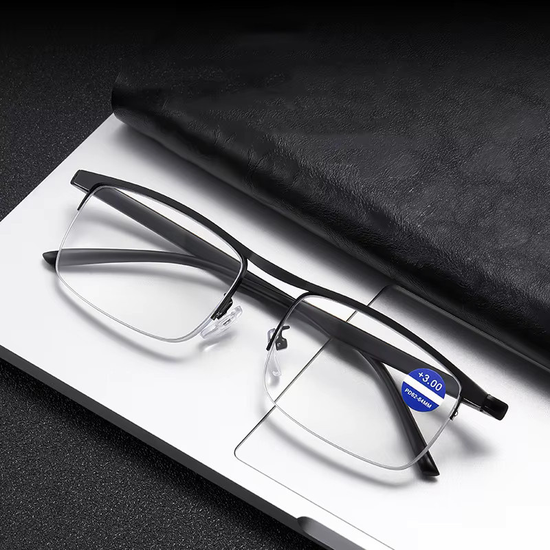 Presbyopie-Brille multifokal, rechteckig, Metall, schwarz, Anti-Blaulicht - Bild 3