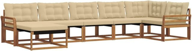 vidaXL Outdoor-Sofagarnitur 21-tlg. aus Massivholz Akazie in Natur und Beige mit L-Form, Polsterung und Ottoman für Garten und Terrasse - Bild 1
