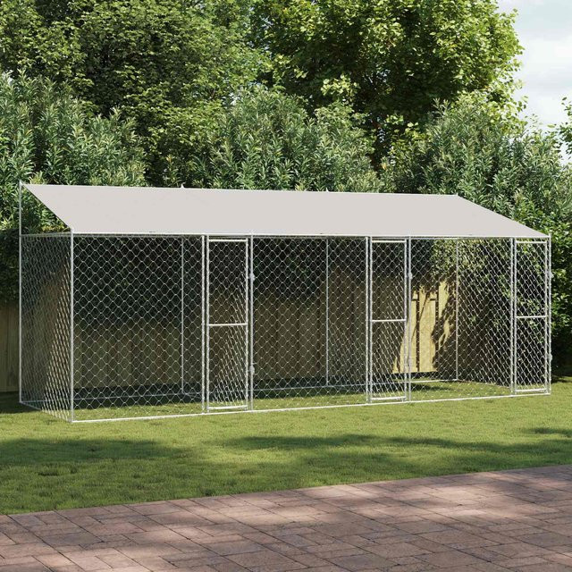 vidaXL Hundezwinger mit Dach Silber aus Metall und Kunststoff, wetterfest, B/T/H: 600 x 200 x 256 cm - Bild 2
