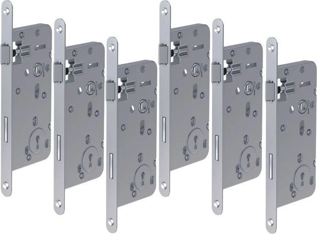 BASI Einsteck-Zimmertürschloss Set 6x ES 922 Ö Buntbart mit 18 mm abgerundetem Stulp in Silber - Bild 1