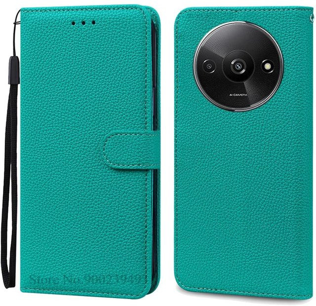 Leder-Brieftasche Flip-Hülle für Xiaomi Redmi A3 (2024) in Cyanblau - Bild 1