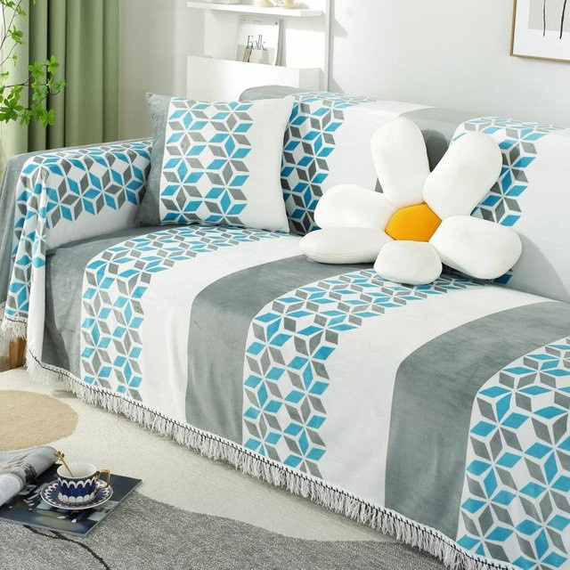 Doppelseitige Retro-Sofaabdeckung von Super Six in Blau, rutschfeste Baumwoll-Polyester-Schutzhülle, B/T: 180 x 130 cm - Bild 1