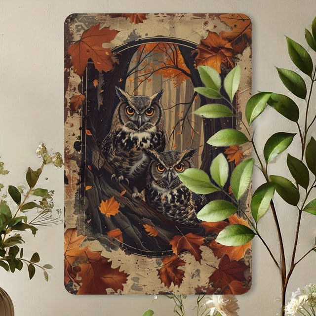 Vintage Eule Herbst Metallschild Wanddekoration aus Eisen, Mehrfarbig, B/H: 30,0 x 20,0 cm - Bild 1