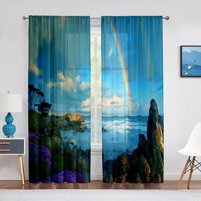 Super Six Regenbogen Chiffon-Vorhang transparent mit Ösen B: 500 cm, H: 250 cm - Bild 1